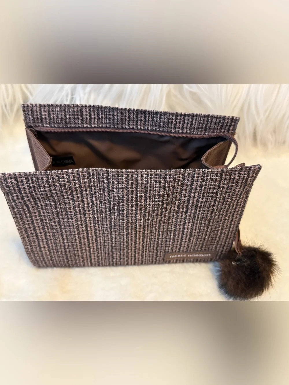 Merle Norman Cosmetic Zippered Bag With Pom